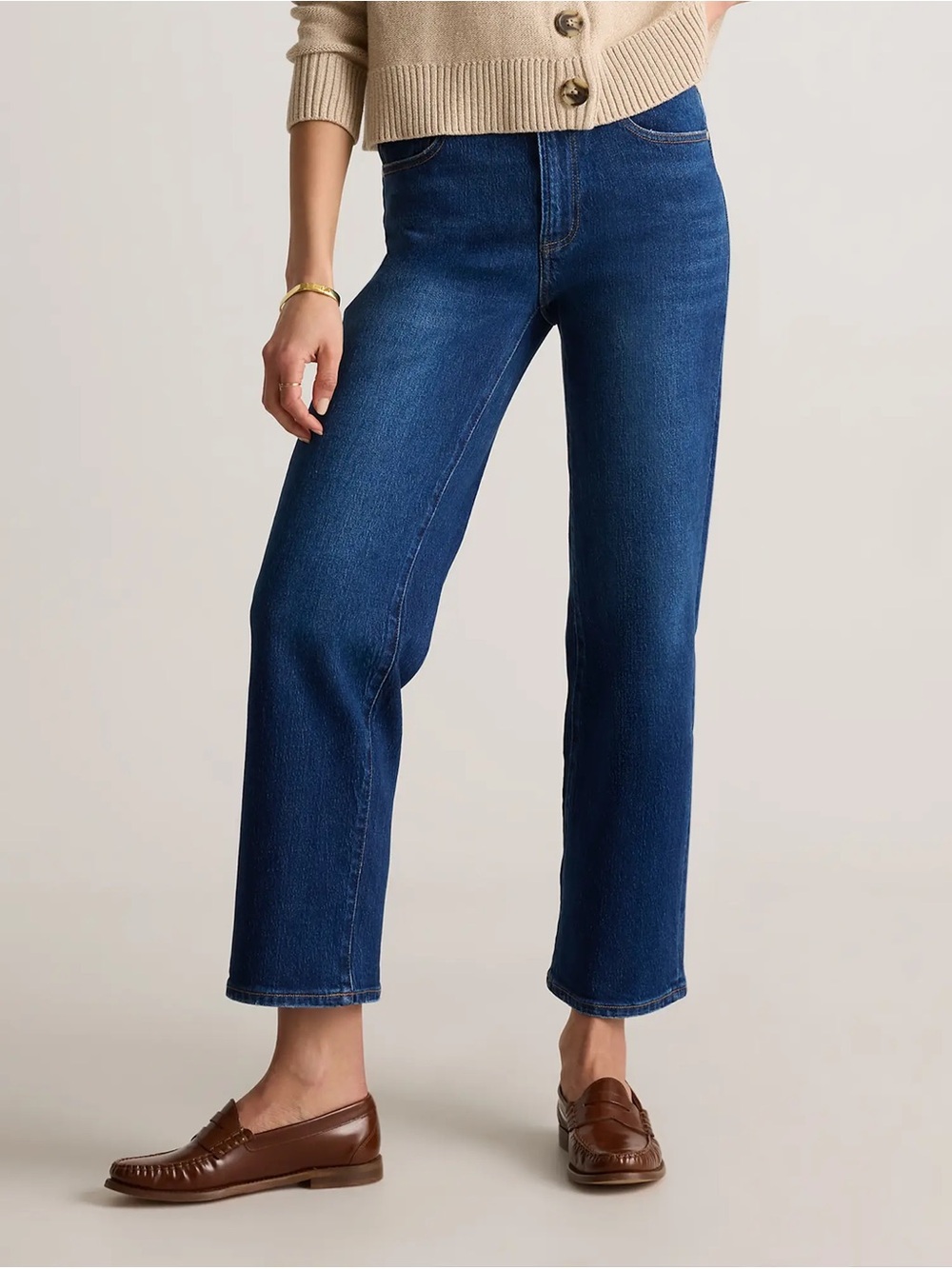 Quince Cropped High-Rise Wide Leg Jeans in Deep Blue